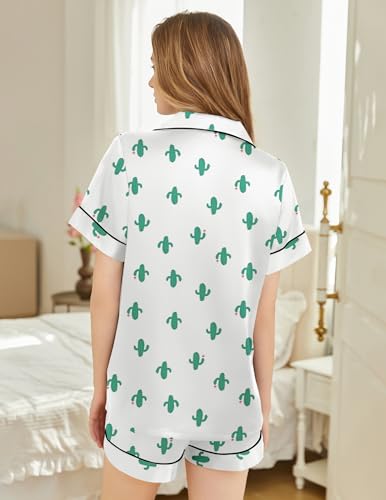 Image of Silk Pajamas for Women Short Sleeve Sleepwear Soft Button Down Loungewear 2 Piece Satin Pjs Shorts Set S-XXL