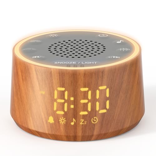 Dreamegg Máquina de Ruido Blanco Bebé para Dormir con Despertador, 25 Sonidos Relajantes, Luz Nocturna Ajustable con 10 Colores, Temporizador 10–480 Minutos, Pantalla Regulable, 7 Tonos de Alarma