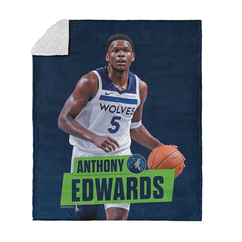 Northwest NBA Minnesota Timberwolves Anthony Edwards Silk Touch Sherpa Throw Blanket, Cozy for All Seasons, Lightweight for Couch, Sofa, Boys Girls Bedding, 50 x 60 inches