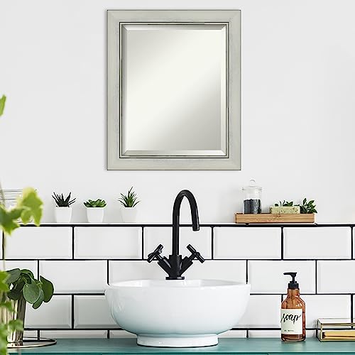 Image of Framed Vanity Mirror | Bathroom Mirrors for Wall | Flair Silver Patina Mirror | Wall Mounted Mirror | Small Mirror | 24.00 x 20.00 in.