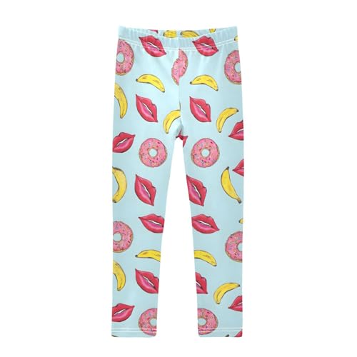 ALAZA Girls' Leggings Children's Yoga Pants Skinny Printed Dance Banana Donut Lip Comfortable 4T