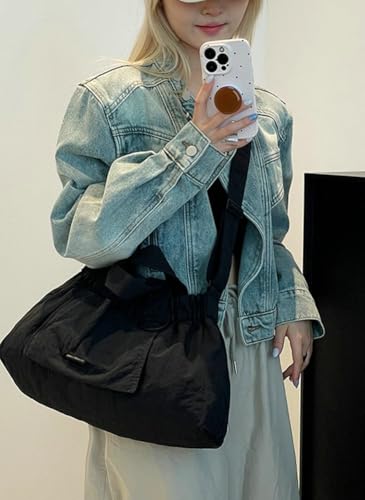 Women's Nylon Tote Bag Lightweight Shoulder Handbag Foldable Commuter College Crossbody Purse Satchel for Travel2