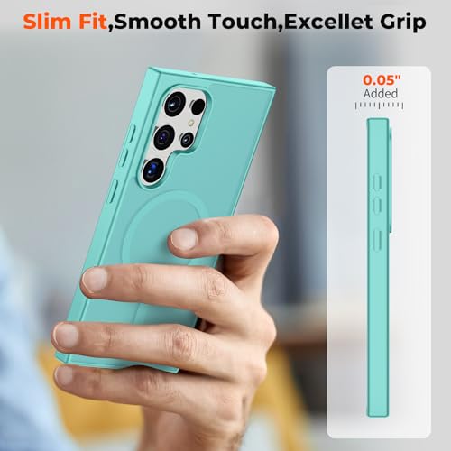 Image of SUPFINE Magnetic for Samsung Galaxy S23 Ultra Case with Screen Protector, (Built-in Magnets) (Military Grade Drop Protection) Slim Translucent Shockproof Phone Case,Blue Green