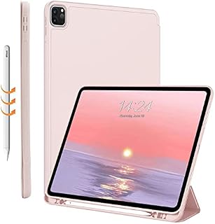 FSCOVER Case for iPad Pro 12.9 Inch 2022/2021/2020/2018 (6th/5th/4th/3rd Generation), Tri-fold Stand Soft Back Shell Smart Cover with Auto Wake/Sleep, Magnetic Attachment, Pencil 2nd Charging, Pink