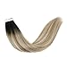 Produktbild LaaVoo Haarextension Echthaar Tape 35cm Tape in Echthaar Balayage Schwarz zu Leichtestes Braun und Platinblond Tape Extensions Echthaar 20 Stücke 50 Gramms Remy Human Hair Extensions Tape