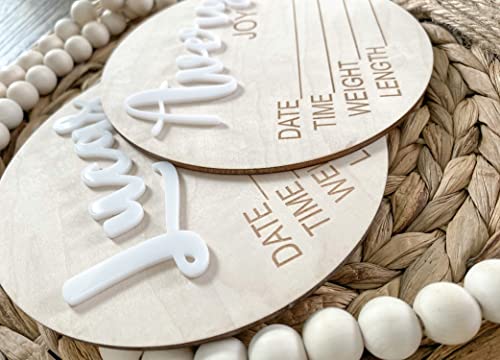 Wooden & Acrylic Baby Name Birth Announcement Sign For Hospital - Custom Engraved 3D Baby Name Plaque - Birth Announcement - Modern Newborn Photo Prop - Hospital Name Sign - Personalized Newborn Gift - Keepsake 6" Inch #TOP3