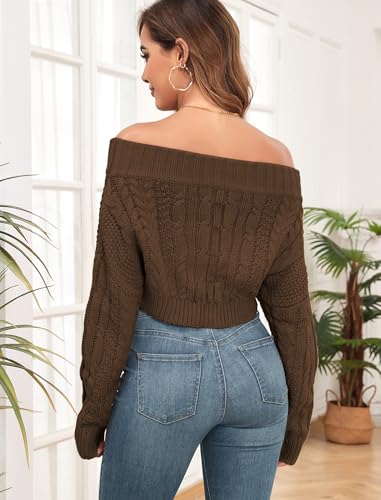 Image of ZAFUL Women V Neck Button Knit Crop Sweaters Batwing Sleeve V Back Ribbed Hem Pullover Sweater