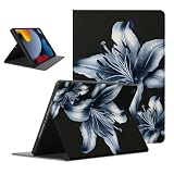 Mrtponk Aesthetics Blue Lily Tablet Case for iPad Air 2 9.7 Inch,Flower Floral Pattern for Women Men Teens Protective Cover Flip PU Leather Stand Funda
