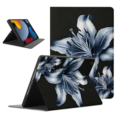 Mrtponk Aesthetics Blue Lily Tablet Case for iPad Air 2 9.7 Inch,Flower Floral Pattern for Women Men Teens Protective Cover Flip PU Leather Stand Funda