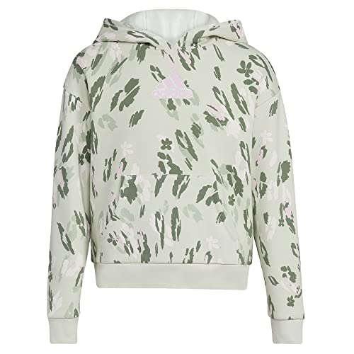 Image of adidas Allover Print Fleece Hoodie Kids', Linen Green, S