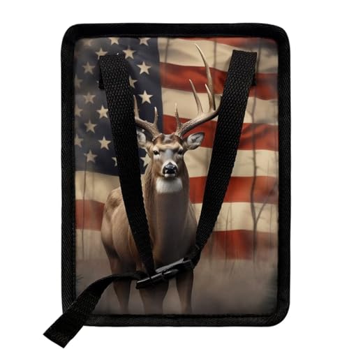 Image of Talayituse American Flag Deer Print Car Trash Can with Adjustable Straps, Foldable Car Trash Bag Bin Car Garbage Bag Multipurpose Storage Box for Vehicle Travel Camping Picnicing