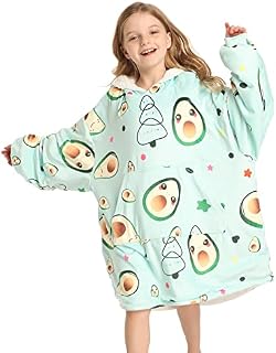 Adisputent Children Hoodie Blanket Oversized Fleece Sherpa Sweatshirt with Front Huge Pocket Fluffy Snuggly Warm Wearable Blanket for Kids Girls Boys (Avocado)