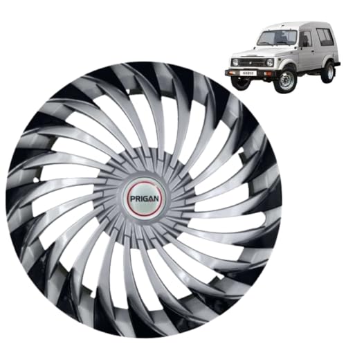 Image of PRIGAN Wheel Cover for Maruti Suzuki Gypsy 15 Inch Silver Black Wheel Cap (Available in 15 Inch) (Set of 4 Pcs) (Press Fitting) Model- Swing DC-15