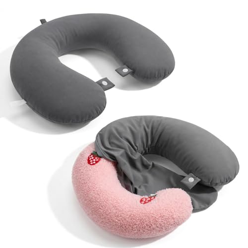 Nogeqi 2 Pcs Neck Pillow Cover U Shaped Cooling Travel Neck Pillow Cover Replacemen Cool and Elastic Fabric Washable (No Filler)