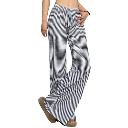 Loungewear Pants Soft Wide Leg Lounge Pants Striped Wide Leg Pants