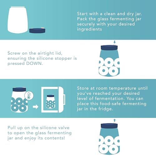 HEFTMAN Fermenting Jar with 1 Way Air Release Vent - 1 Litre, 2 Pack - Ideal for Safe Fermentation for Kefir, Kimchi, Sauerkraut, Sourdough Starter, Overnight Oats - Fermentation Jars x 2 (Blue)