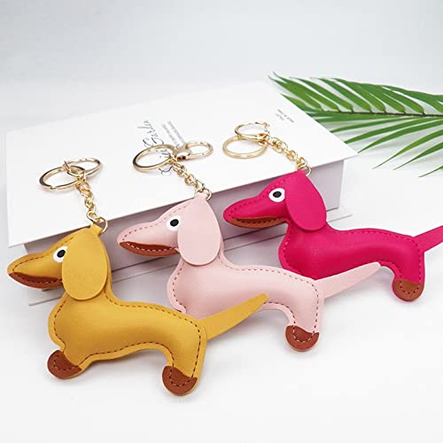 LUOFENG Mini süßer Dackel-Hund-Schlüsselanhänger-Anhänger, schöner PU-Leder-Tiere-Schlüsselanhänger für Handtasche, Tasche, Rucksack, Handtasche