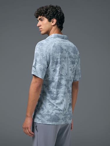 Image of TECHNOSPORT Mens Slim Fit All Over Print Half Sleeve Polo T-Shirt with UPF50+, Quick Dry for Regular Use