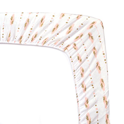 Image of TL Care Cotton Fitted Crib Sheet 52x28 inch, Gold and Pink Feather | 100% Natural Cotton Crib and Toddler Bed Sheets, Soft, Breathable & Hypoallergenic, Gentle on Skin, Neutral for Boys & Girls