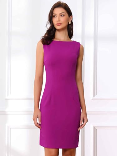 Image of Allegra K Sheath Dress for Women's Business Teacher Sleeveless Boat Neck Dressy Casual Office Dresses