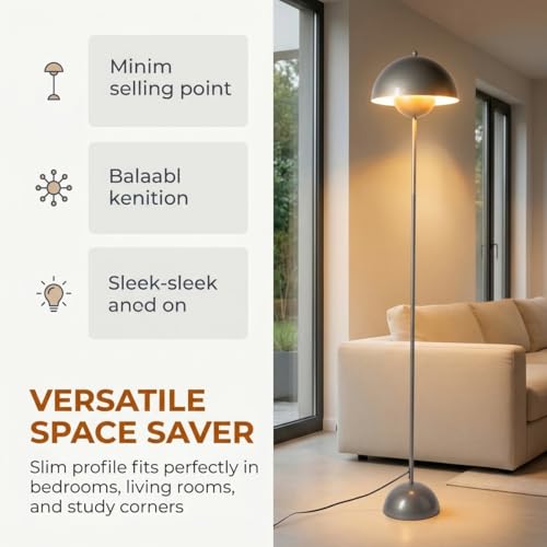 Image of Mid-Century Modern Metal Bud Floor Lamp for Home and Office, Pearl Grey