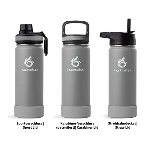 hydro2go Stainless Steel Water Bottle, 500ml, BPA-Free & Leak-Proof, 3 Caps for Kids School, Sports & Outdoors - Image 4