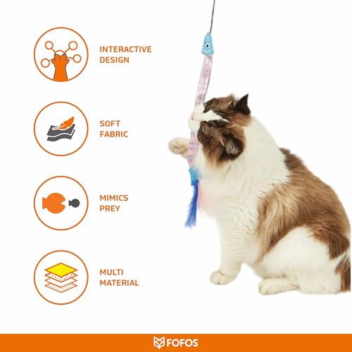 Image of BarkButler x FOFOS Sardine Wand Toy 2pk - Catnip Toys for Cats, Interactive Cat Teaser Toys - Blue