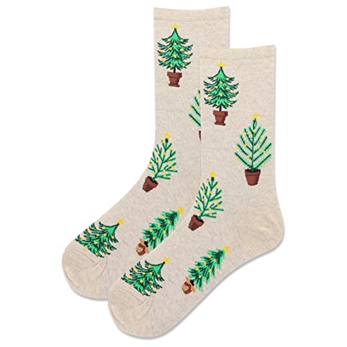 Hot Sox Women's Shiny Potted Tree Socks 1 Pair, Natural Melange, Women's 9-11 Shoe