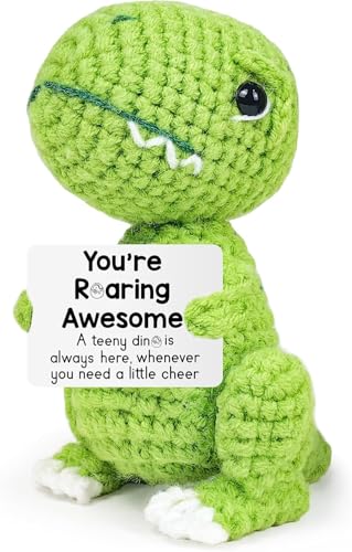 Inspirational Crochet Cheerful Dinosaur Handmade Cute Reminder Emotional Support Funny Gift for Women Student College Coworkers Birthday Graduation Christmas Stuffers Friendship (Youre Awesome)