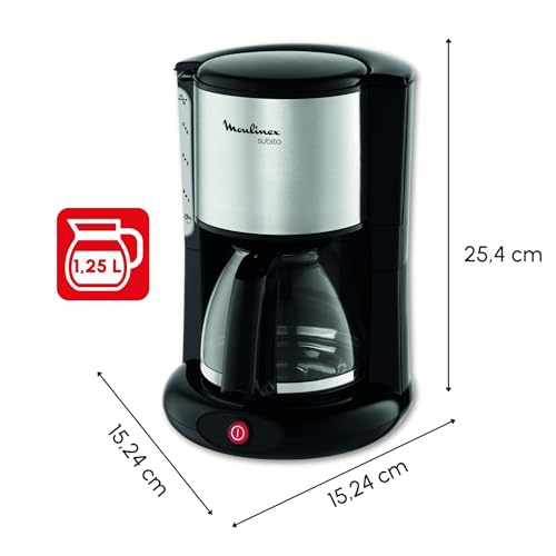 Moulinex Cafetière Filtre Inox, 10 à 15 Tasses, 1.25L, Filtre Amovible, Arrêt Automatique, Système anti-goutte, Porte-filtre pivotant, Subito, FG360811