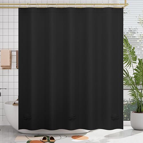 Image of AmazerBath Plastic Shower Curtain Liner, 72 x Inches EVA 8G Heavy Duty Black Waterproof Weighted Thick Bathroom with 3 Clear Weights and 12 Rustproof Grommet Holes