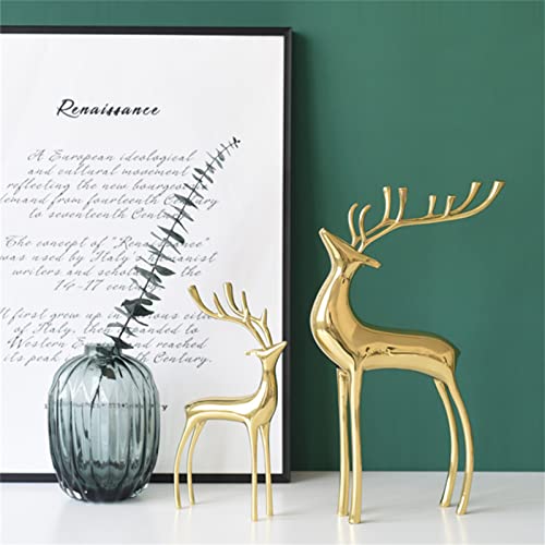 Sziqiqi Rentier Tier Figur Skulpturen Statuen Set von 2, Metall Hirsch Ornamente für Wohnkultur Akzente Wohnzimmer Schlafzimmer Büro Bookself Tischplatte Mantel Weihnachtsdekoration, Gold – Bild 4