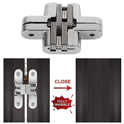 4 Pack Hidden Hinge Invisible Hinge For Cabinet Door, Zinc Alloy Hidden Door Hinge 180 Degree Swing Hinges For Wooden Box Front Door, 0.61'' Leaf Width, 2-3/8" Leaf Height #TOP2