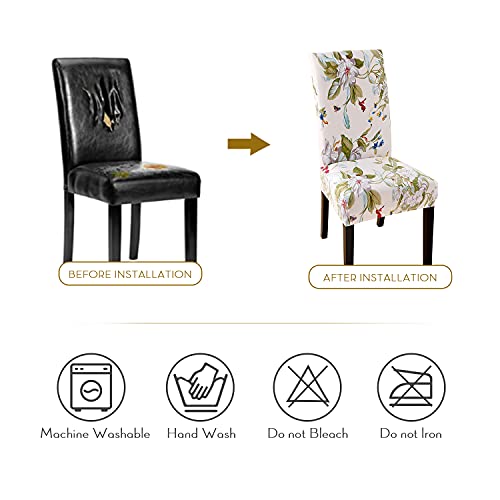 Yezex Chair Covers For Dining Room Set Of 2 Stretchable Washable Removable Kitchen Chair Slipcovers Protector For Dining Room, Hotel, Ceremony (Beige+Flowers) #TOP5