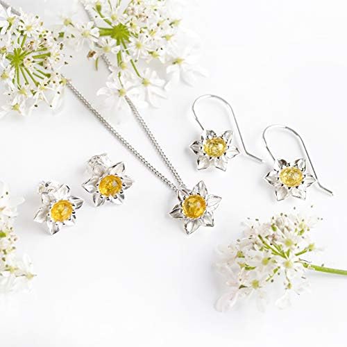 Silver Daffodil Earrings in Baltic Amber, Daffodil Flower Jewelry, Welsh Gift, Floral Earrings, Cute Blossom Flower Studs, Bridesmaid Gift