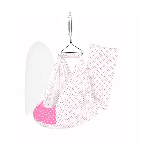 Image of Baby Swing Cradle (Jhula) for Newborns - Cloth Cradle with Removable Mattress, Mosquito Net, Spring & Triangle Hanger | Up to 15 kg | (Pink Dot)