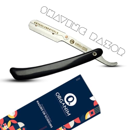 Image of Barber Shaving Razor for Men | Foldable Stainless Steel Straight Razor with Handle | Manual Beard Shaving and Trimming Razor for Barbers, Salons and Home Grooming (Black Plastic)