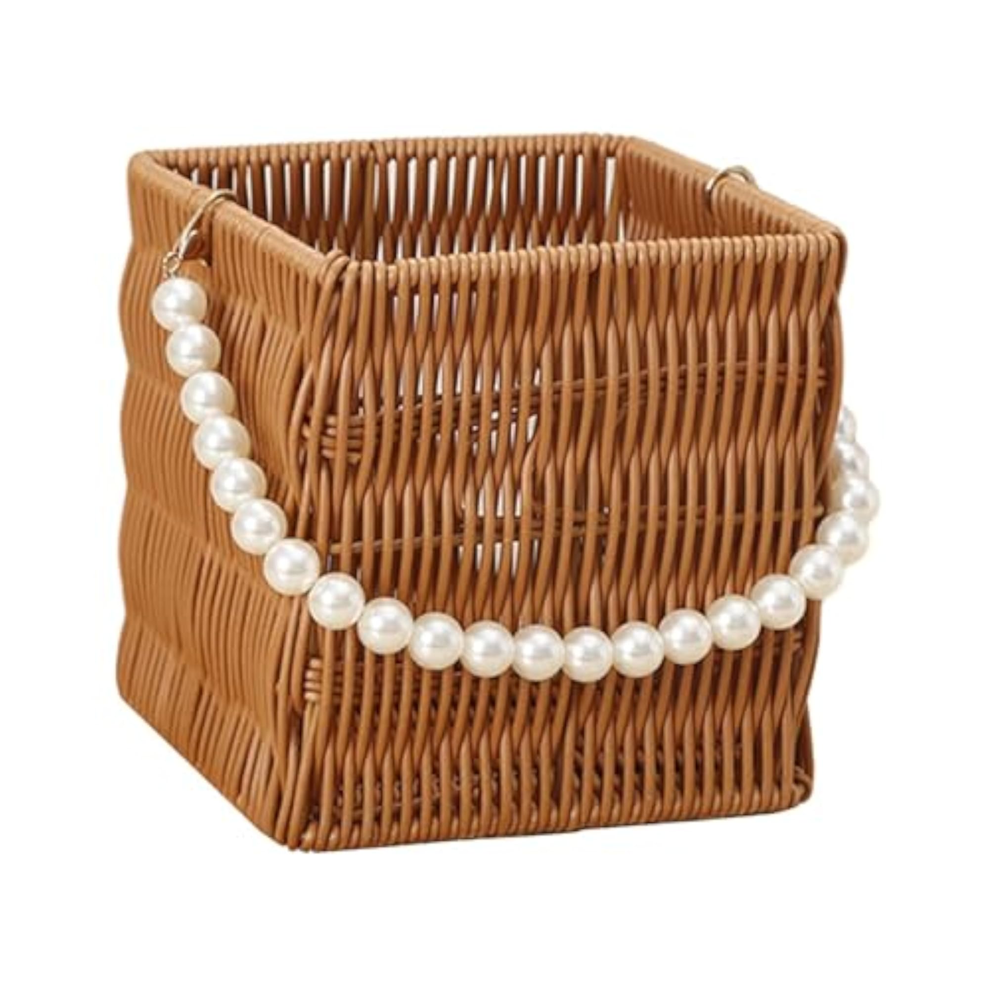 Imitation Rattan Flower Basket with Pearl Handle