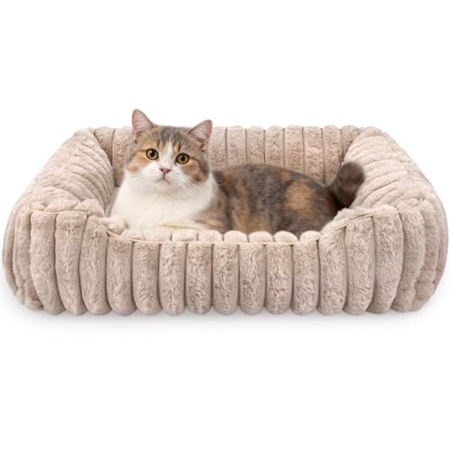 Arquiel Ultra Soft Dog Bed for Small Medium Dogs and Cats, Machine Washable Rectangular Pet Bed with Non-Slip Bottom, Breathable Puppy Sleeping Mat for Indoor, Fits 24-inch Pet Crate, Camel