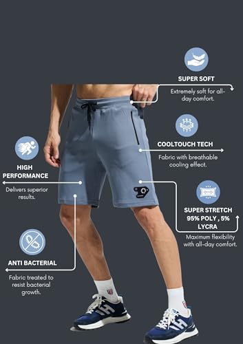 Image of DOMIN8 Men's Stylish Cut & Sew Sporty Light Weight Breathable Shorts with Secure Side Zipper Pocket | Mens Shorts | Sports wear for Men Grey