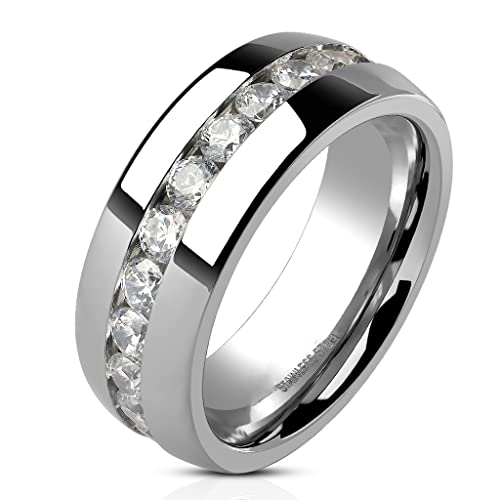 Marimor Jewelry Round Cut Cubic Zirconia Stainless Steel Eternity Wedding Ring Band (4-8mm Wide) Size 4.5-13
