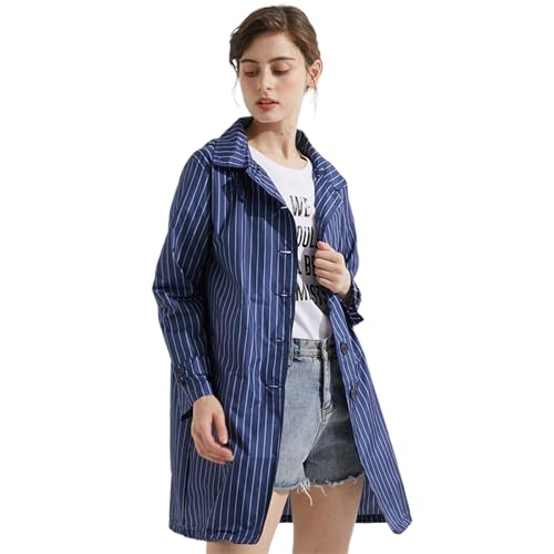 Chaqueta cortavientos ligera a rayas para mujer y hombre, abrigo largo para exteriores, impermeable, transpirable, moderno, resistente al viento, gabardina para todas las estaciones, azul, Talla única