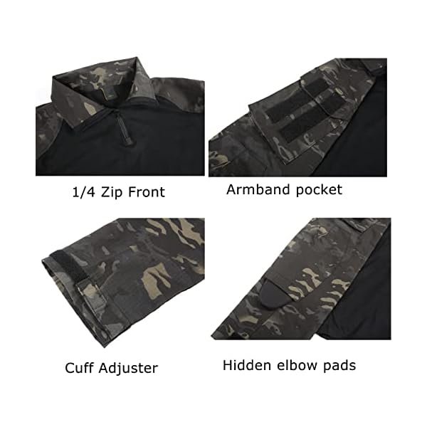 INNWEK Men's G3 Multicam Tactical Shirt Military Camo Outdoor Airsoft Combat Hunting Shirt with Pockets, Multicam-black, Large - Image 4