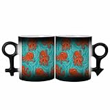 ducanll Juego de 2 tazas de café con diseño de pulpo naranja de dibujos animados, regalos para hermano, regalos para marido, padres, regalos divertidos, cosas lindas, regalos del día de San Valentín