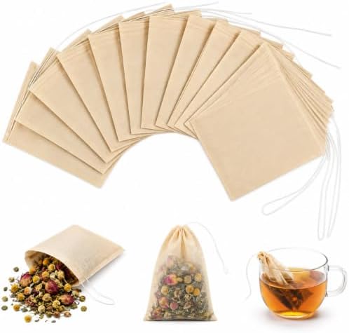 Disposable Tea Filter Bags for Loose Leaf Tea, Unbleached Drawstring Tea Infuser Bags, Fillable Tea Sachets, Biodegradable and Compostable (Wood, 100 Pack 3.2 x 4.0 inch) image 4