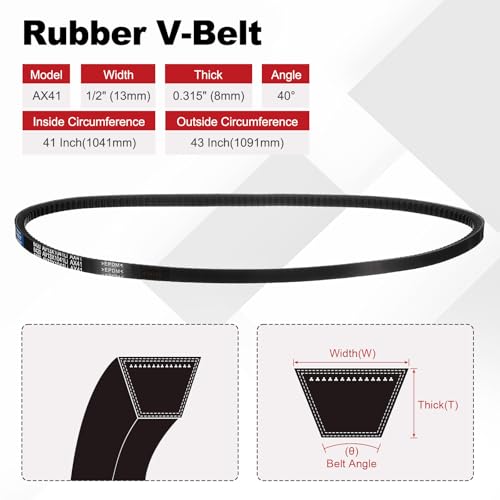Image of AX41 Belt, Raw Edge Cogged Industrial Rubber EPDM V-Belt, Pack of 1 | 1 /2 inch(13mm) Width x 41 inch(1041mm) Inside Circumference x 5 /16 inch(8mm) Height