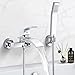 Produktbild Badewannenarmatur mit Brause, Wannenarmatur Chrom, Mischbatterie Badewanne mit Druckschalter, Armatur Badewanne H59 Messing, Armatur Badewanne Dusche mit Handbrausehalter (Square)