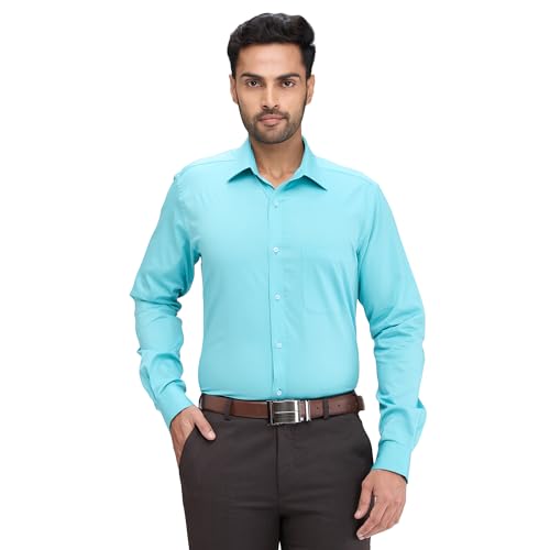 Image of Raymond Men's Slim Fit Solid Pattern Pure Cotton Semi Cut Away Collar Full Sleeve Formal Shirt
