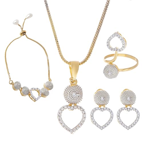 Zeneme Jewellery Set for Women American Diamond Necklace Set with Earrings, Bracelet and Ring Jewellery for Girls and Women (Image - 1)