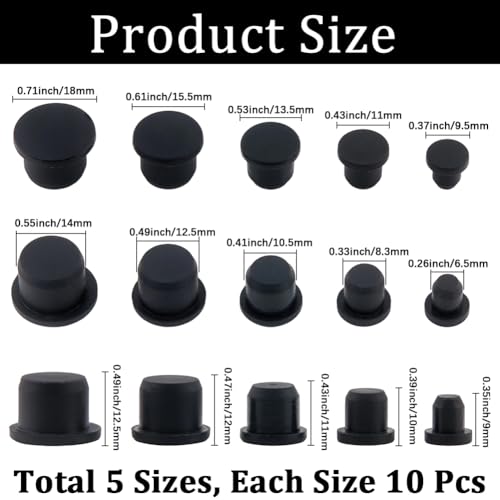 Image of GORGECRAFT 50Pcs 5 Sizes Black Silicone Stopper Tube Seal Plug 6.5-14mm Inner Diameter Salt and Pepper Shakers Stopper Reusable Waterproof Replacement Insert Hole Plug End Covers for Bottles Pipes